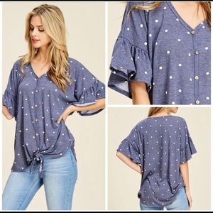 Ruffle Sleeve Polka-dot Top (Brand New)